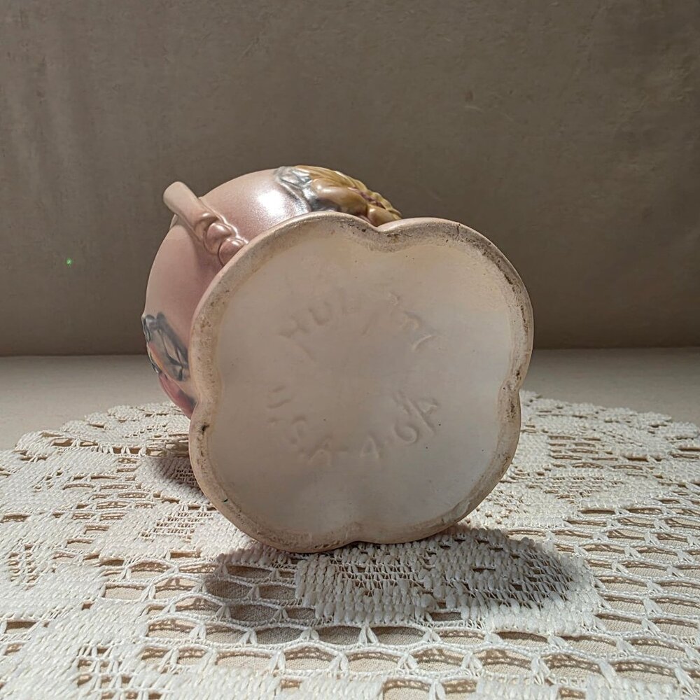Vintage Hull Pottery Two-Handle Vase With Floral Design & Scalloped Rim - Picture 5 of 6
